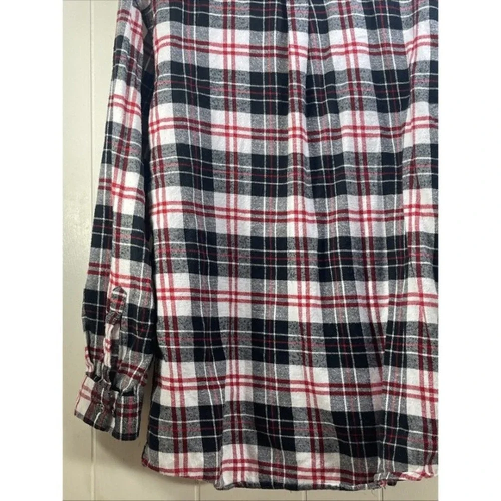 Key‎ Flannel Long Sleeve Button Up Shirt Red Black White Plaid farmcore  outddor